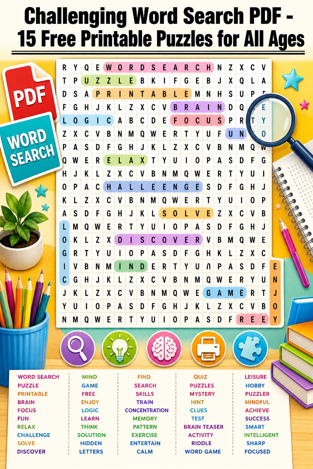 Challenging Word Search PDF - 15 Free Printable Puzzles for All Ages