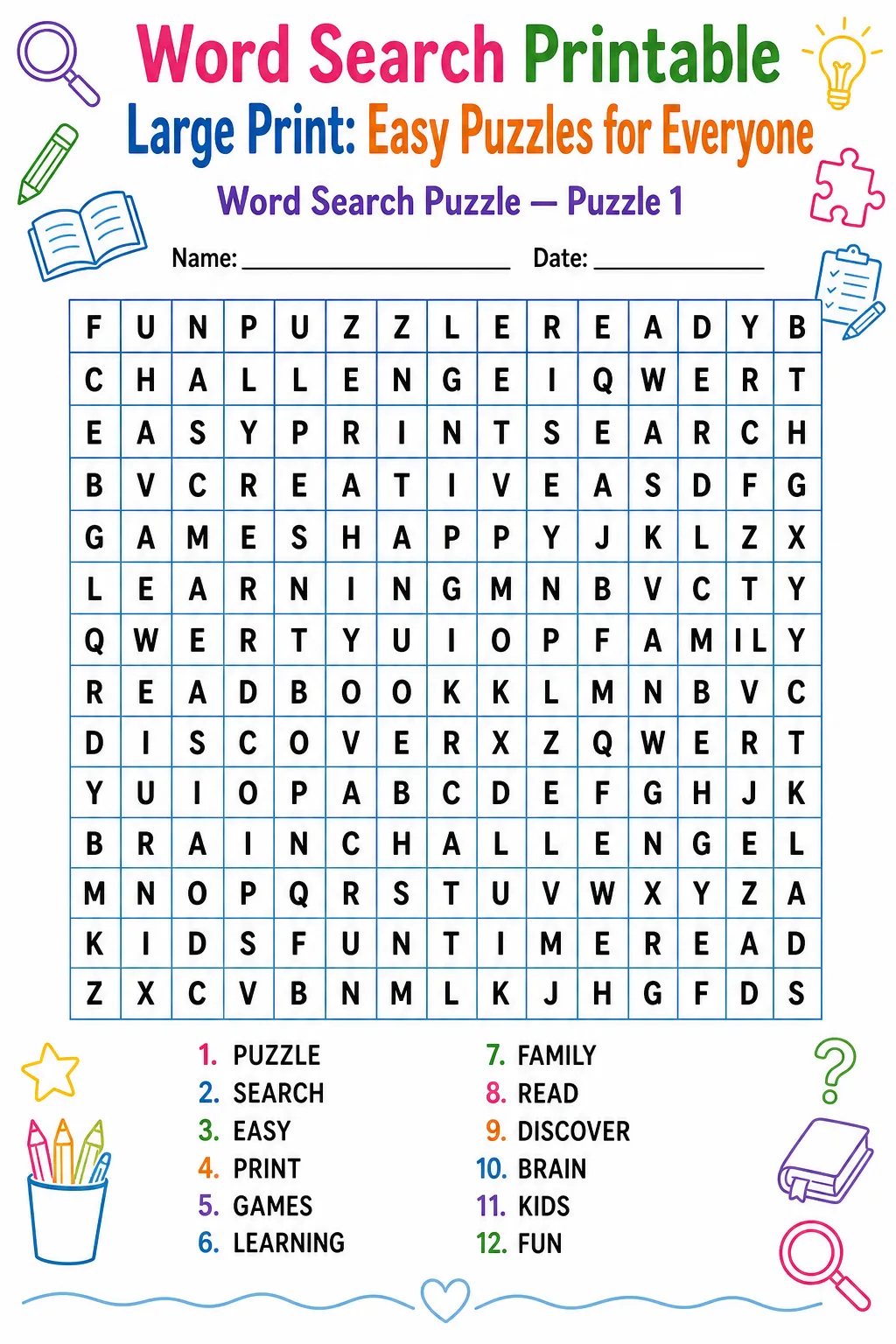 Word Search Printable Large Print: Easy Puzzles for Everyone