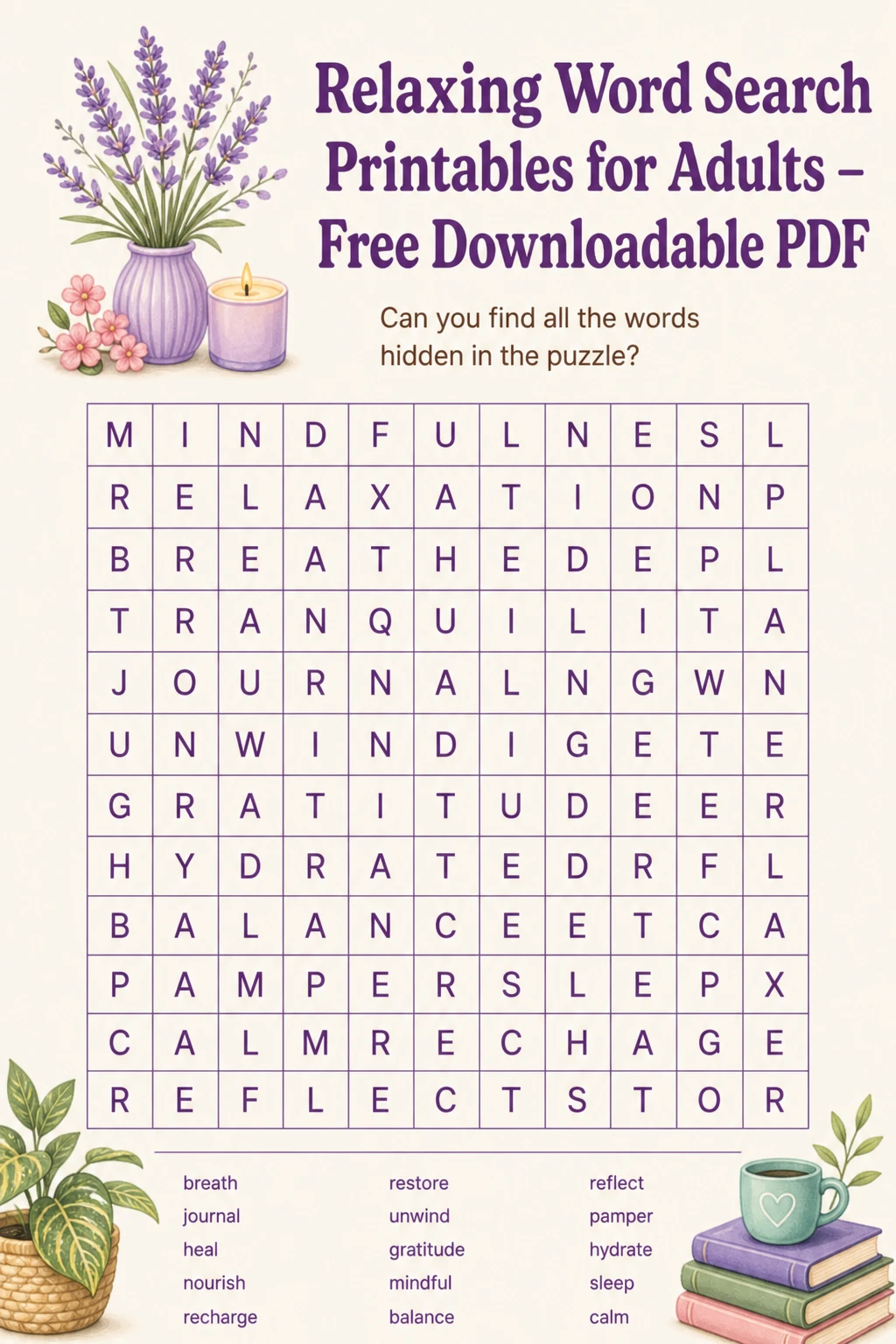 Relaxing Word Search Printables for Adults – Free Downloadable PDF