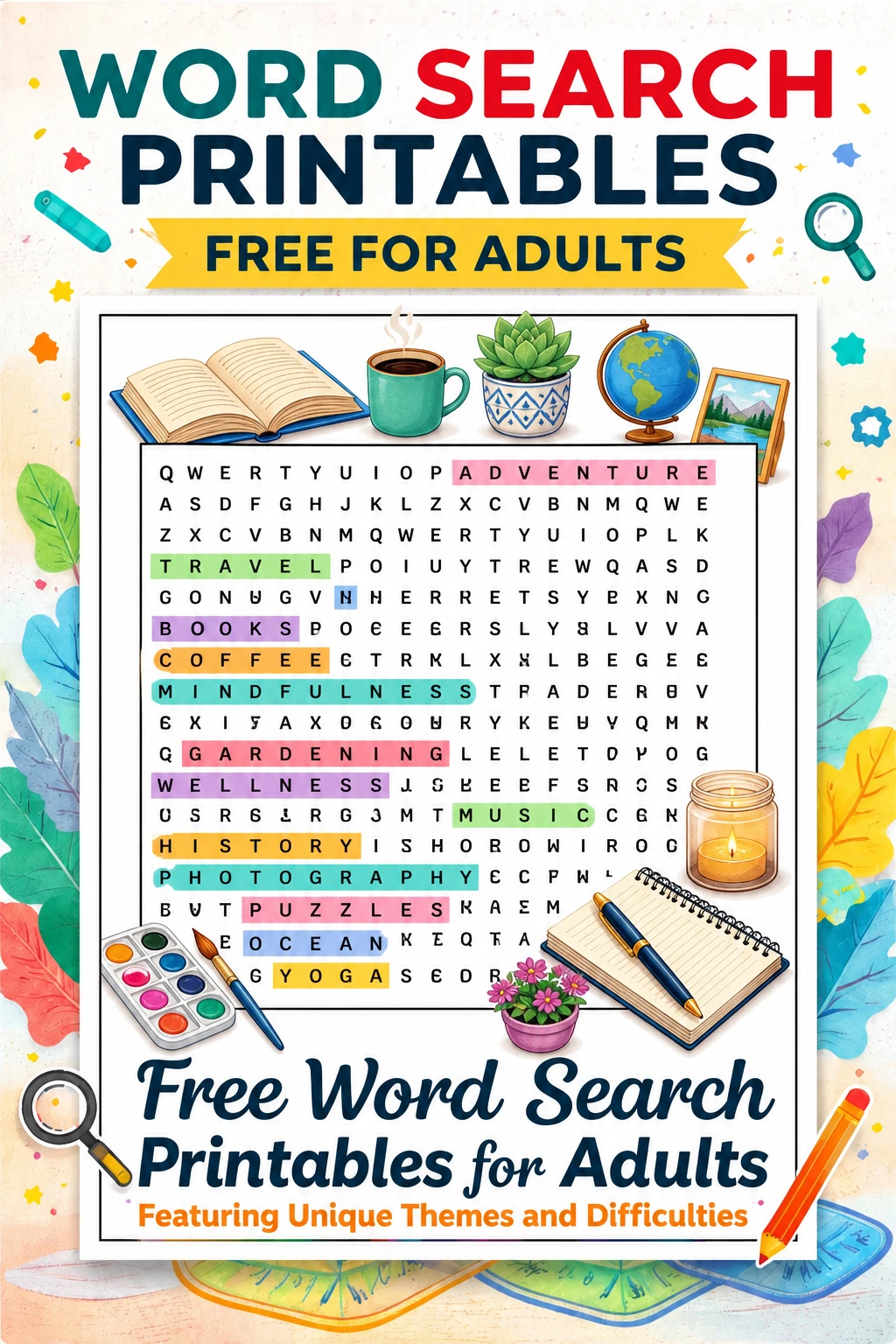 Free Word Search Printables for Adults Featuring Unique Themes and Difficulties